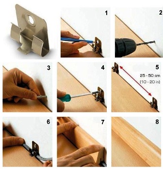 Fixation de la plinthe aux clips Fixation des plinthes plaquées aux clips