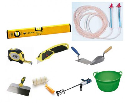 Ensemble d'outils nécessaires Un ensemble d'outils nécessaires pour la chape