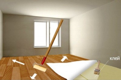 Pose de linoléum avec de la colle Fixation du linoléum avec de la colle