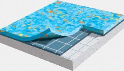 Un linoléum commercial hétérogène se compose de plusieurs couches, tout comme son homologue domestique Un linoléum commercial hétérogène se compose de plusieurs couches, tout comme son homologue domestique