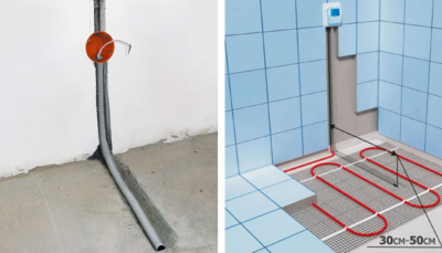 Le capteur de température au sol est placé dans un tube en plastique ondulé et connecté à un thermostat Le capteur de température au sol est placé dans un tube en plastique ondulé et connecté à un thermostat