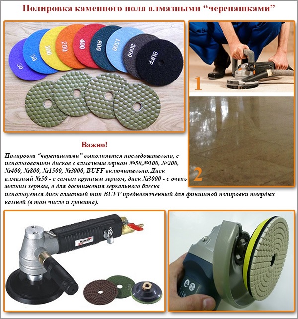 Polissage de sols en pierre avec des tortues en diamant Polissage de sols en pierre avec des tortues en diamant