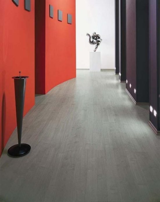 Plancher flottant et riches couleurs de murs dans le couloir