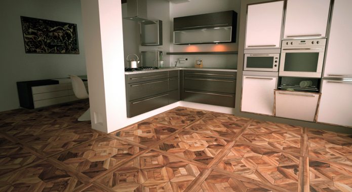 Parquet d'art dans une cuisine moderne