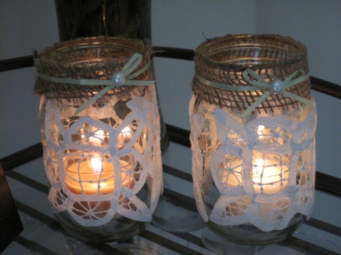 Bougeoirs bricolage avec dentelle