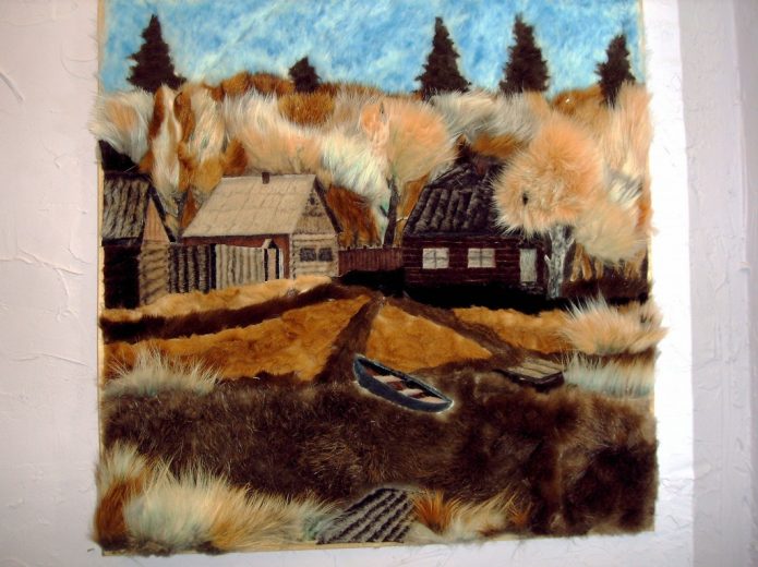 Panneau en cuir et fourrure